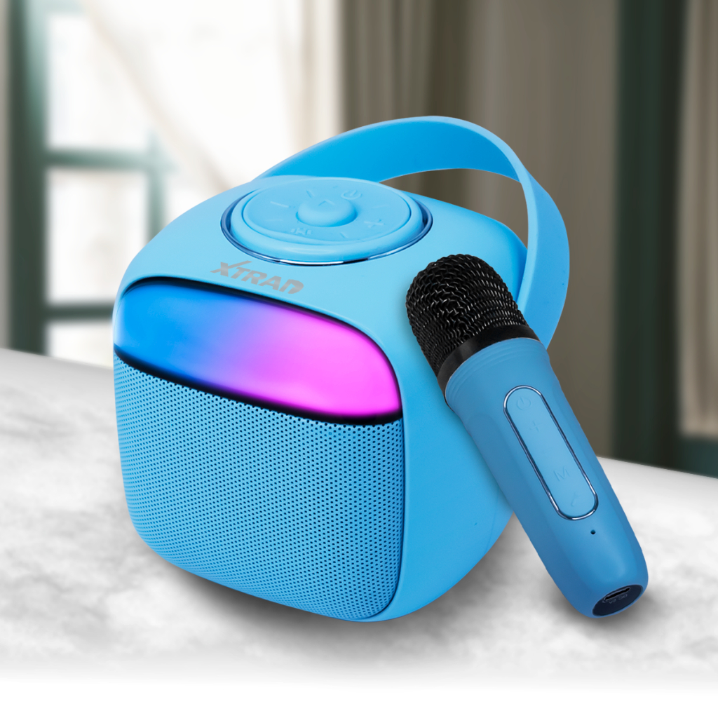 Caixa De Som Bluetooth Rgb Com  Microfone Sem Fio Recarregável Portátil Xtrad Mk-2000 - Azul